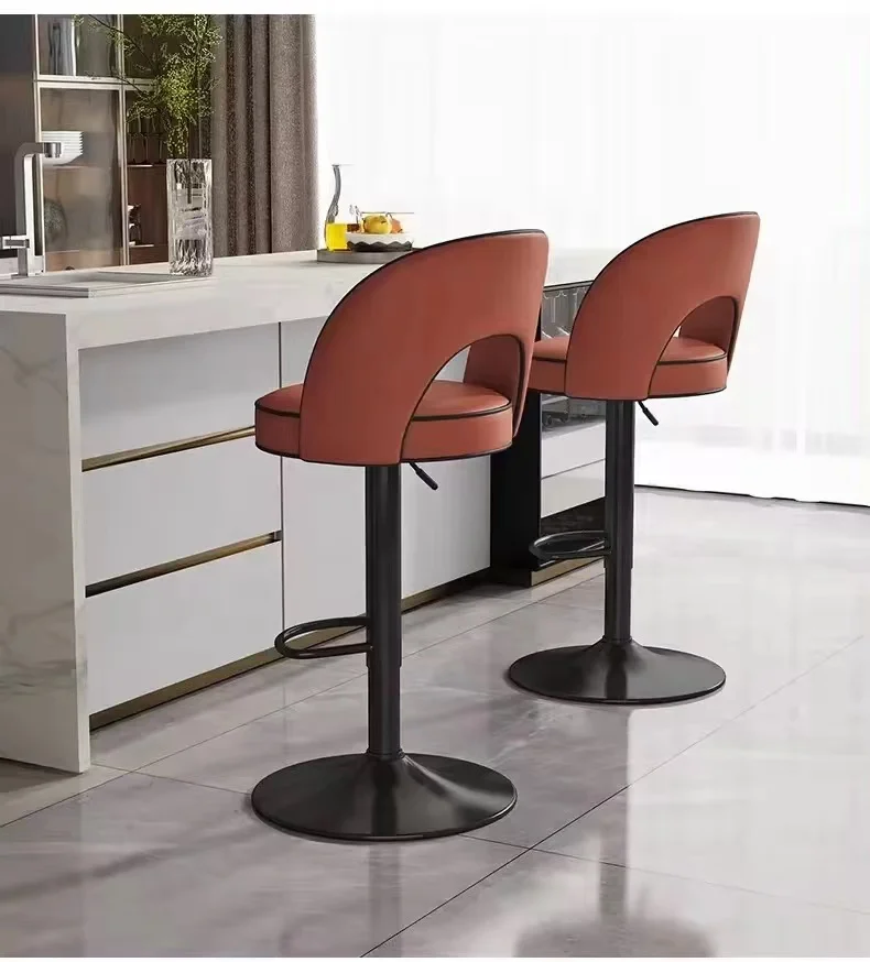 Adjustable Luxury Swivel Bar Chair with Pu Leather Metal Steel Frame High Chairs Restaurant Kitchen Workshop Hospital Hall Mall
