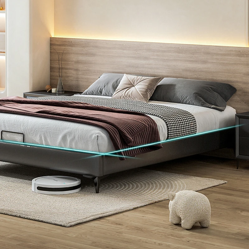 Maxky No Bedside Bed Multifunctional Modern Minimalist Light Luxury Master Bedroom High Box Storage French Double Queen Bed