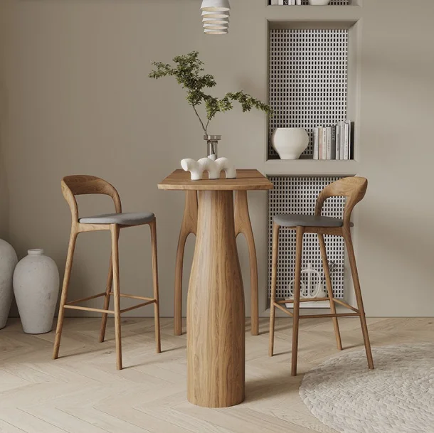 European-style solid wood bar table modern minimalist bar KTV cafe milk tea shop household wrought iron high table and chairs