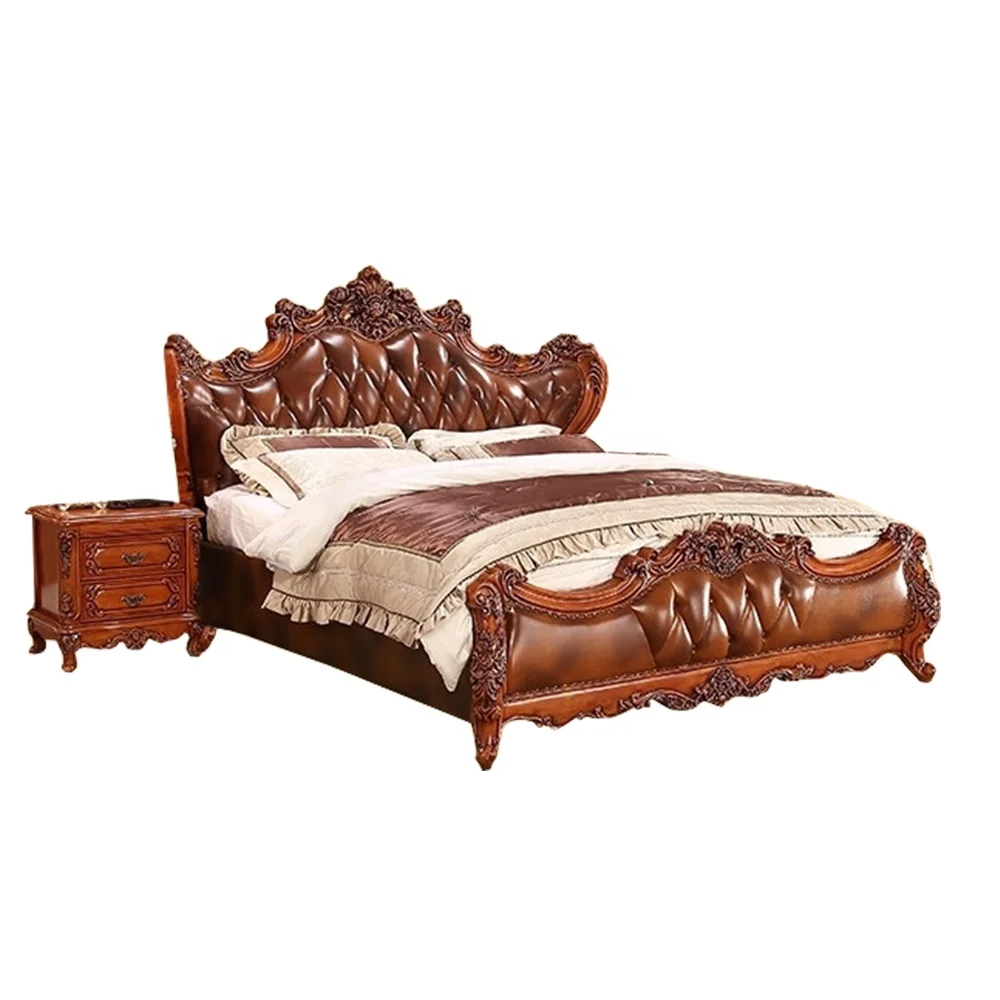 Royal Wooden King Size Bed Luxury Villa Family Hotel Furniture Princess Bed Double Bed