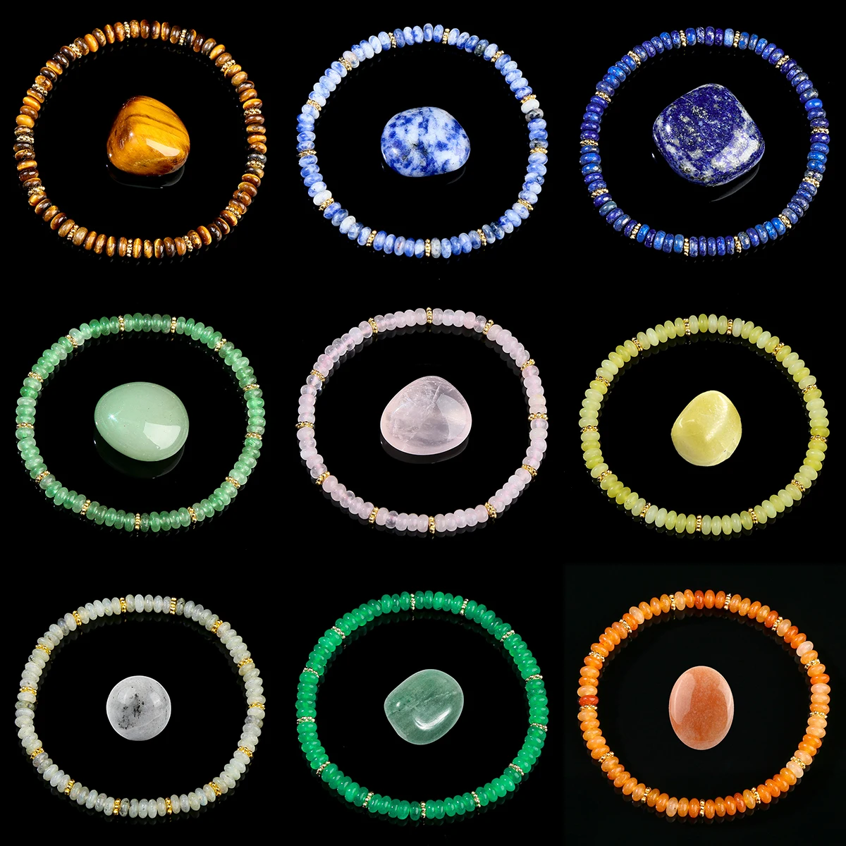 JD GEMS Hot Selling Fashion 4*2mm Spacer Bangle Natural Agate Stone Beaded Gemstone Bracelet and Free Rough Stone