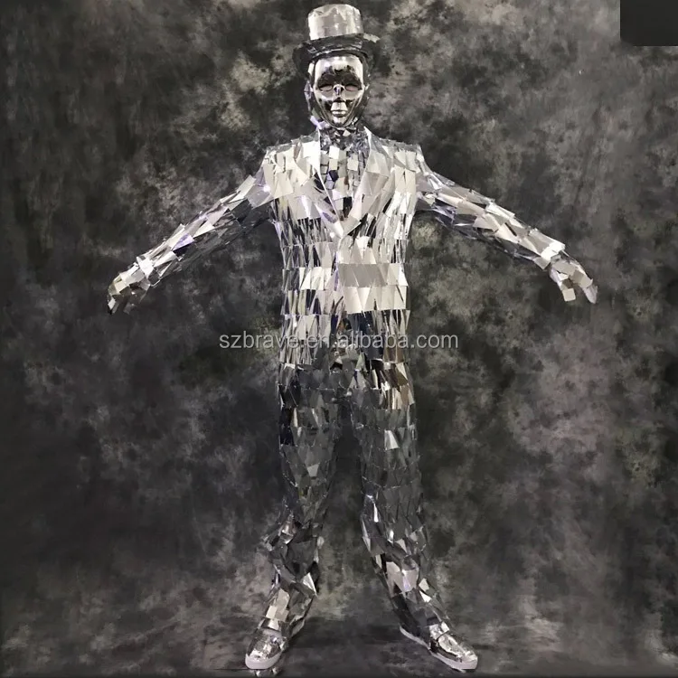 Customized Singer Club Stage Dance Performance Wear Silver Mirror Man Costume Mirror Women Dress Glass Robot Suit