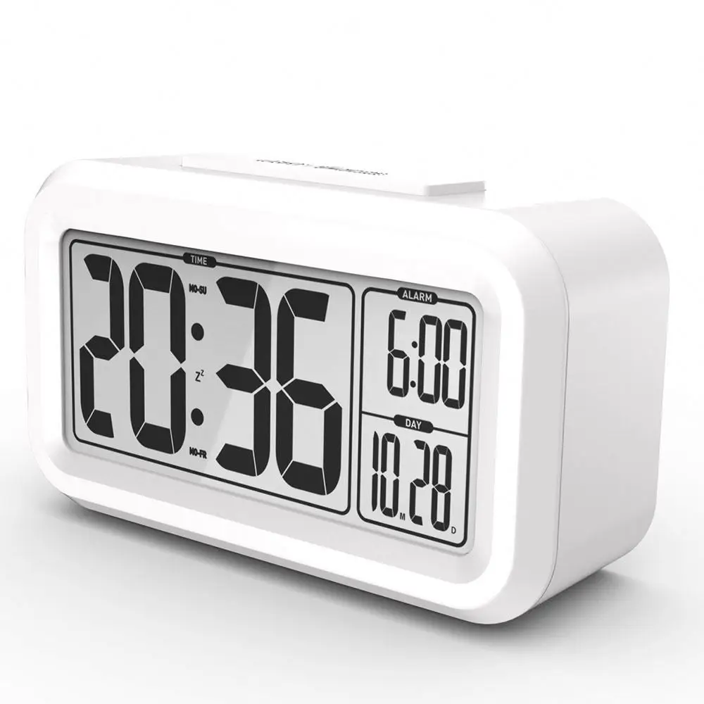 China suppliers Large LCD Display Digital Alarm Low Light Sensor Soft Night Light Easy to Set and Watch Digital Alarm Clock