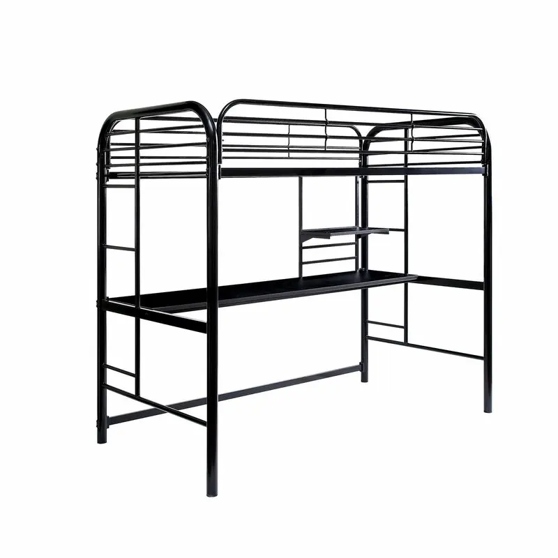 simple design loft bed with desktop and storage shelf sturdy metal bunk bed for children
