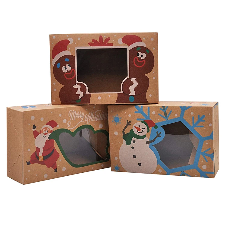 Custom bulk set of chrismas gift paper box  with clear window for cupcakes,cookies