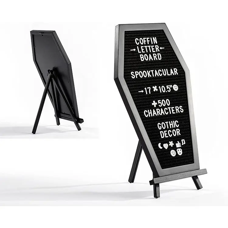 Creepy black coffin shape halloween decoration wooden black felt letter board
