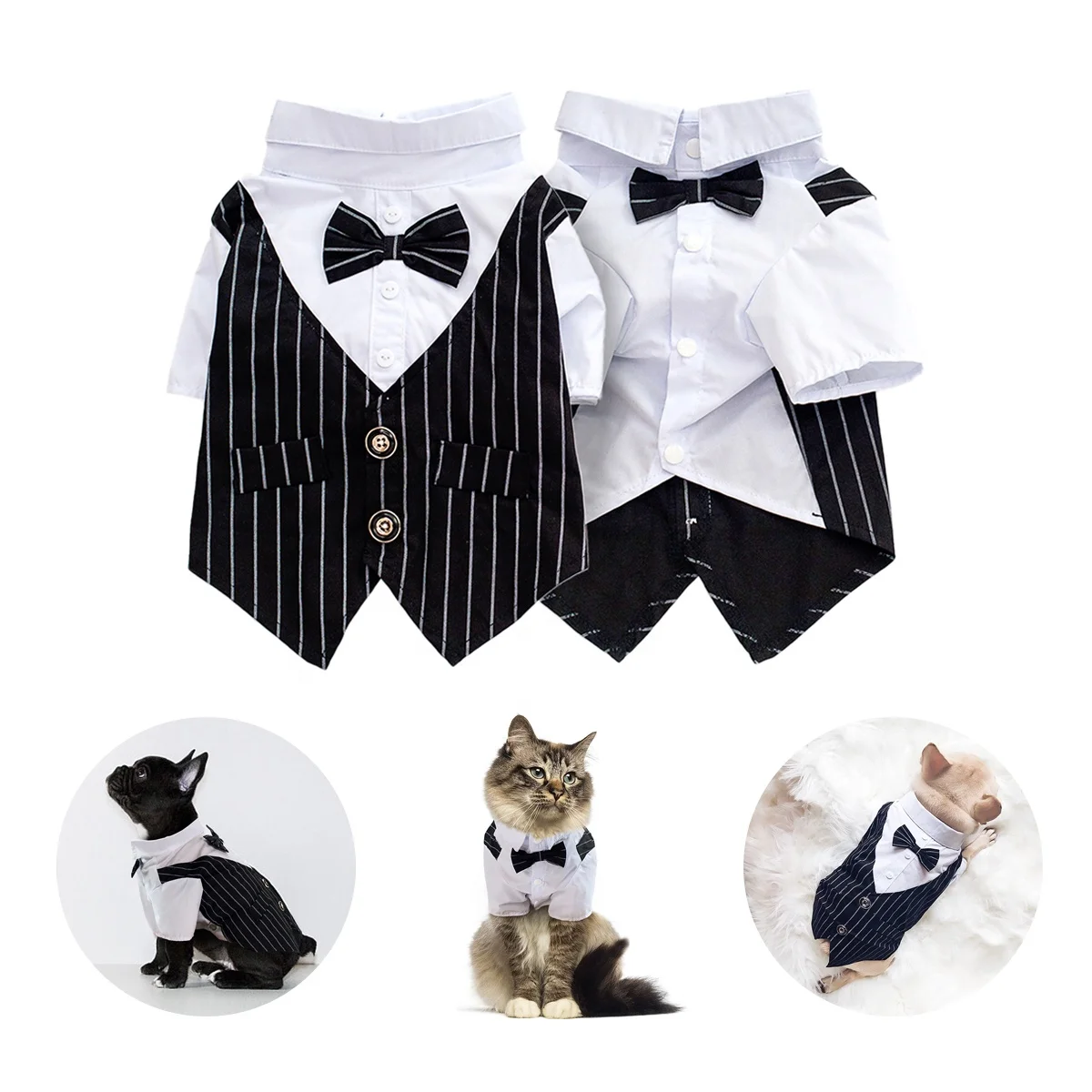 Holiday Costume Dog Bow Tie Halloween Apparel Cat T-shirt Clothes Striped Suit for Dog  Pet Wedding Clothe Dog Accessories