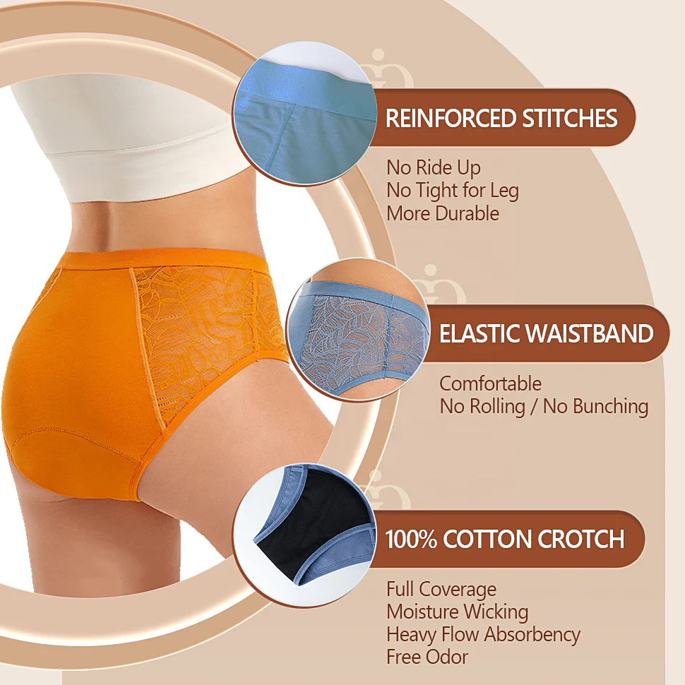 4 Layers Lace Sexy No PFAS Bamboo Culotte Menstruelle Colorful Leakproof Biodegradable ECO Period Underwear Menstrual Panties
