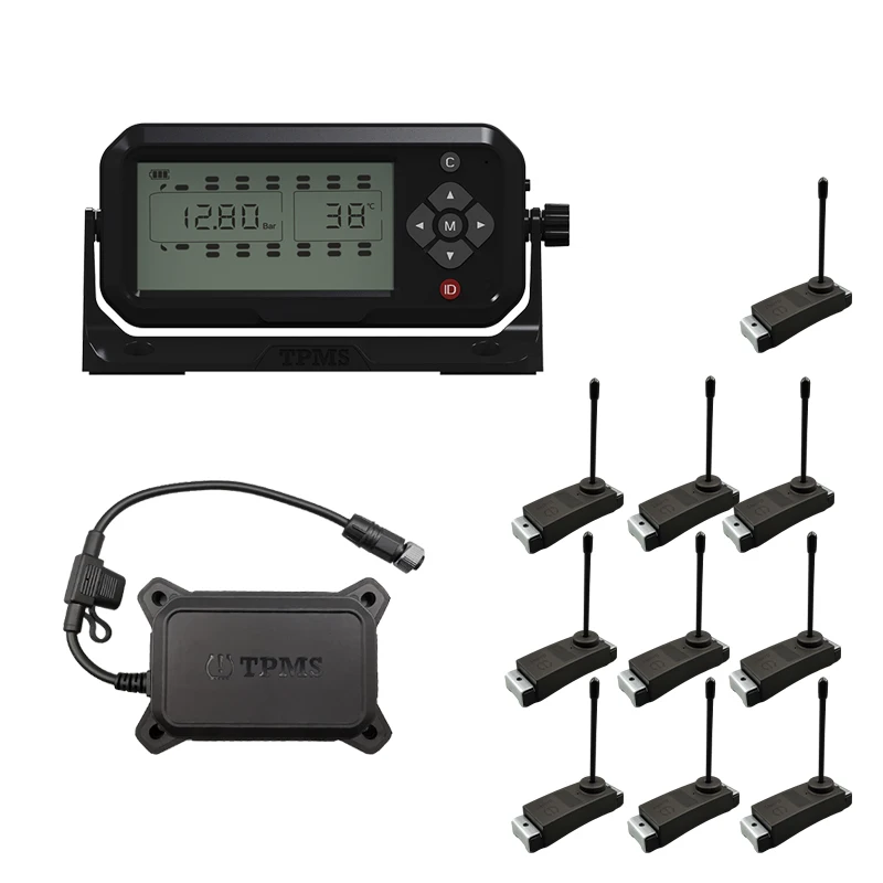 TPMS Truck 10 Tyre Tire Wheels Bundled Sensors with Repeaters RS232 Cable Real Time