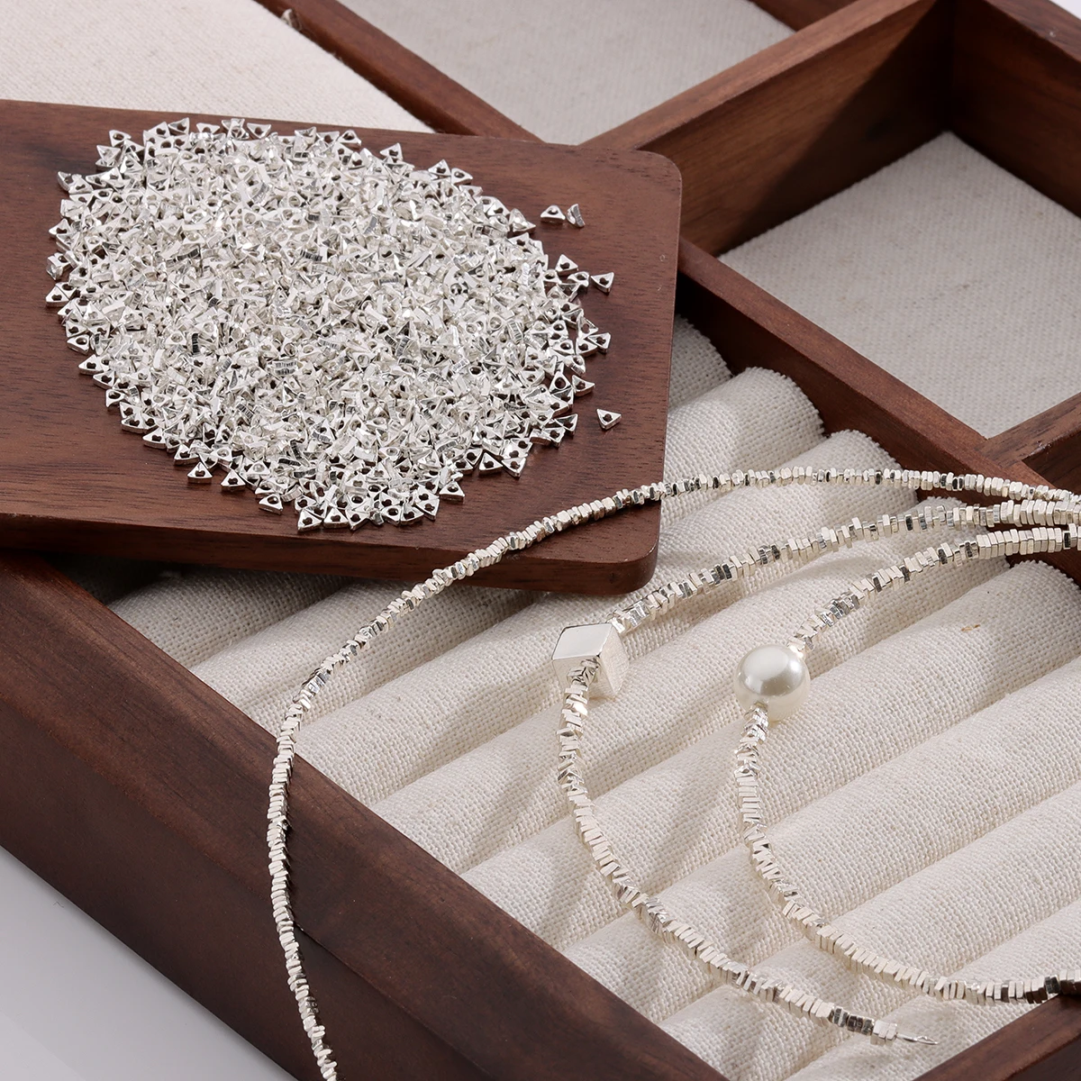 Wholesale 925 Sterling Silver spacers Accessories DIY Square triangle shaped Silver scrap For Jewelry Making Supplies