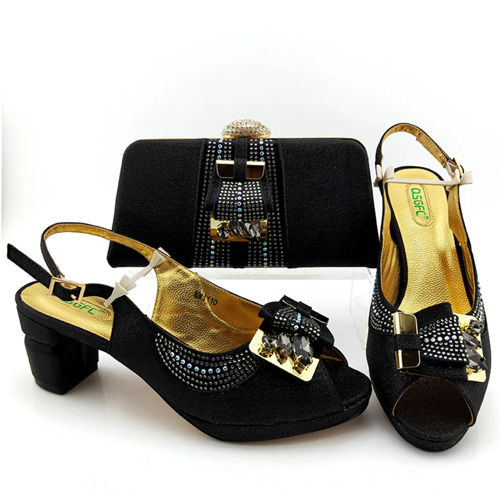 latest fashion ladies party shoes with matching bags set flat heel platform shoes decorated with stones  EF41