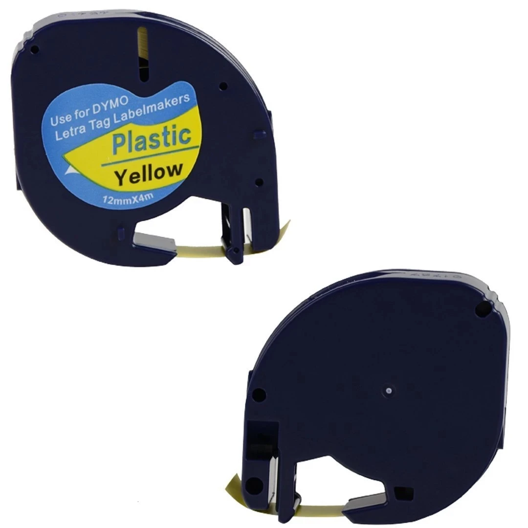 RTS 91202 12mm Black on Yellow Compatible Adhesive Thermal Plastic Label Tape 91201 91202 for DYMO LetraTag 2000 Printer