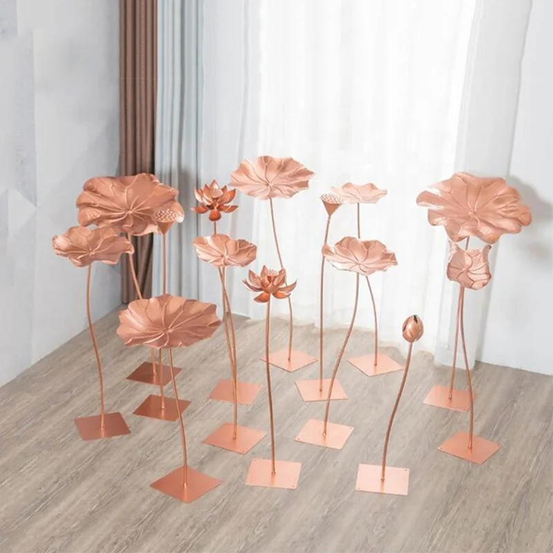 Chinese style stainless steel material lotus landscape metal sculpture for park display decoration