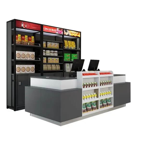 8 years experience factory steel wood supermarket comptoir magasin convenience store shop checkout counter with display