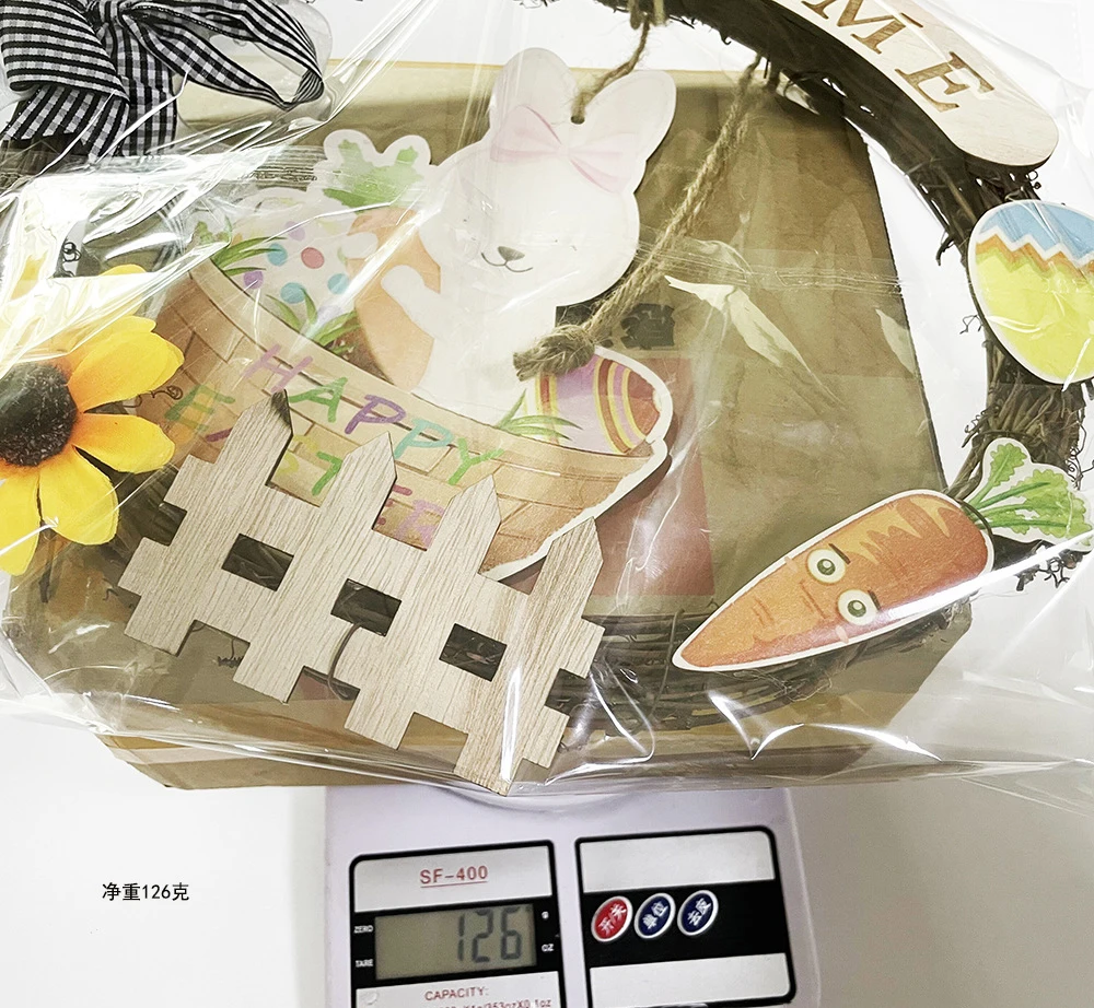 2022 Home Decorative BunnyFlower Wreath Door Hanger Pinecone Easter Wreath