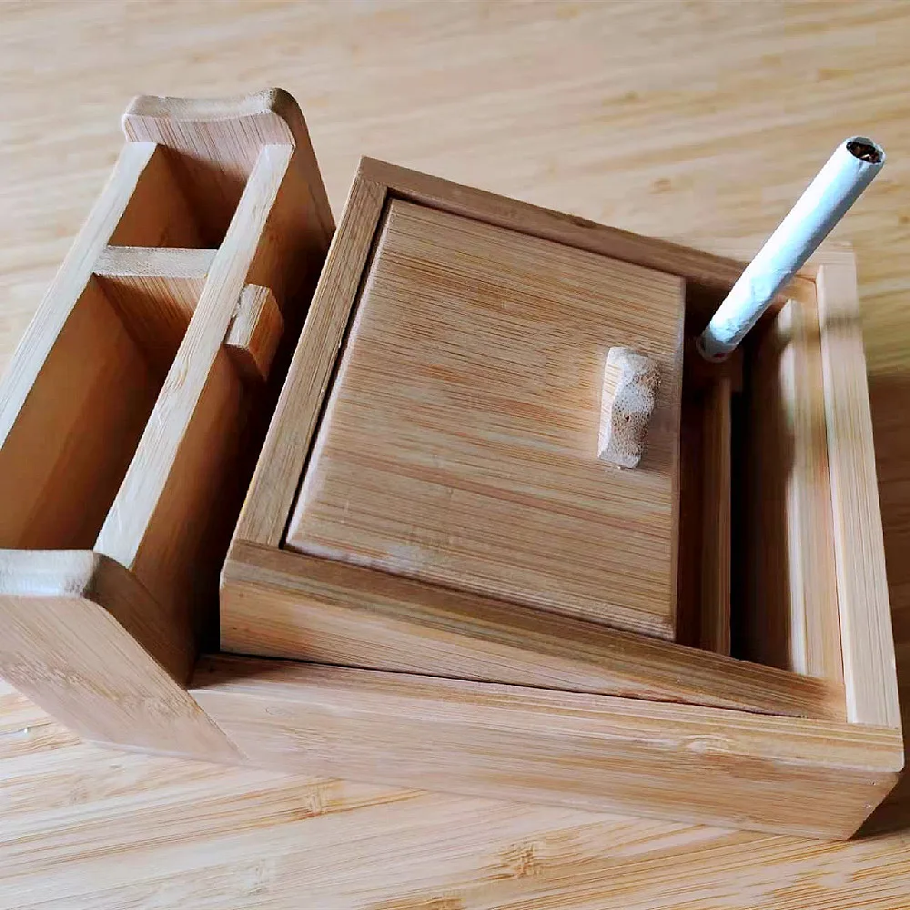 New Fashion Wholesale Bamboo Tobacco Case Storage Automatic Cigarette Holder Box Case