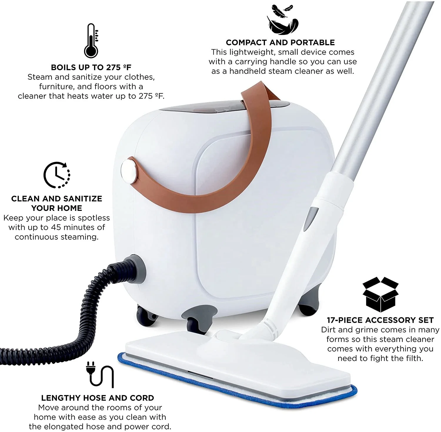 All in One Household High Pressure Steam Cleaning with Multi-Purpose Chemical-Free Cleaning and Sanitizing System Steam Cleaner