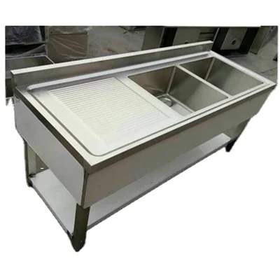Commercial used stainless steel kitchen double bowl sink bench worktable