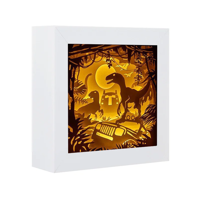 Creative DIY Paper Art Crafts Jurassic Park Dinosaur sculpture 3D Paper Cut Fairy Lights For Kids