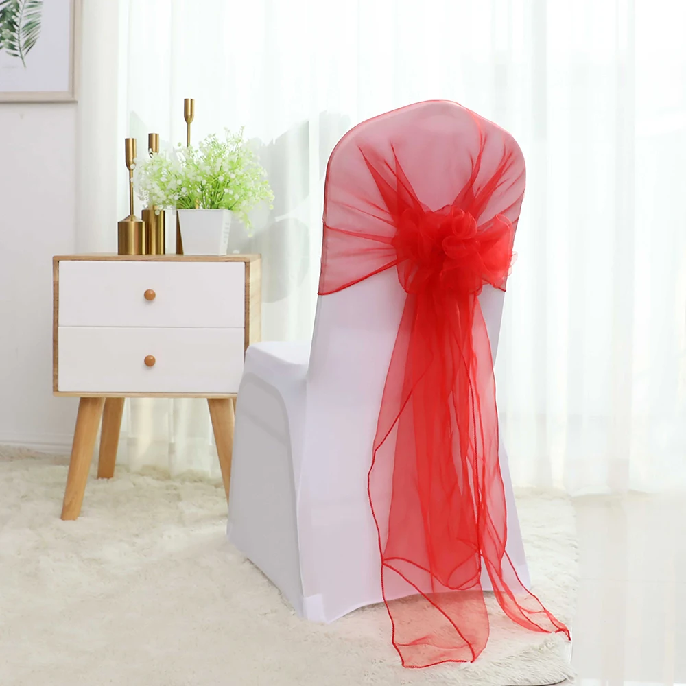 High Quality Sheer Organza Wedding Chair Sashes Chair Hood Sashes For Wedding Event Banquet Suppliers