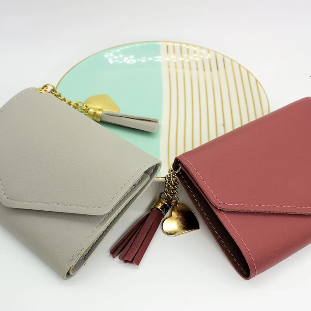 Wholesale Slim Card Holder Leather Wallet Purse Tri Fold PU Leather Tassel Ladies Wallet