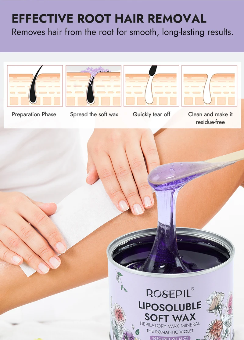 2025 New Launched 368g 400g 800g Yellow Blue Purple Soft Can Wax Painless Hair Removal Wax Wholesale Price Depilatory Wax