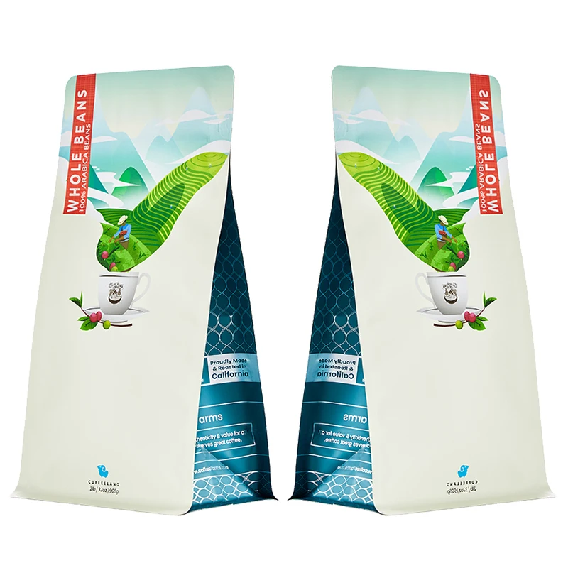 Renewable 8Oz 180Microns white  PET/VMPET/CPP Moisture Proof Large Coffee Beans Flat Bottom Bag With Degassing Valve And Ziplock