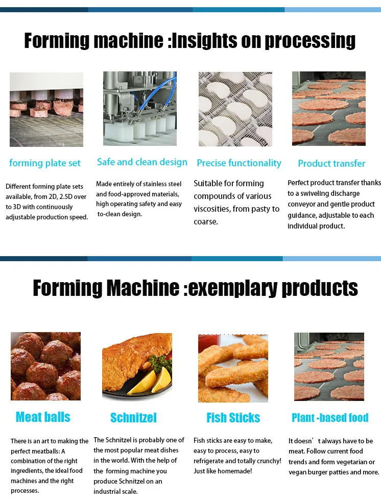 Burgers meat balls formed Schnitzel nuggets fish sticks vegetarian vegan meat substitutes Forming machine