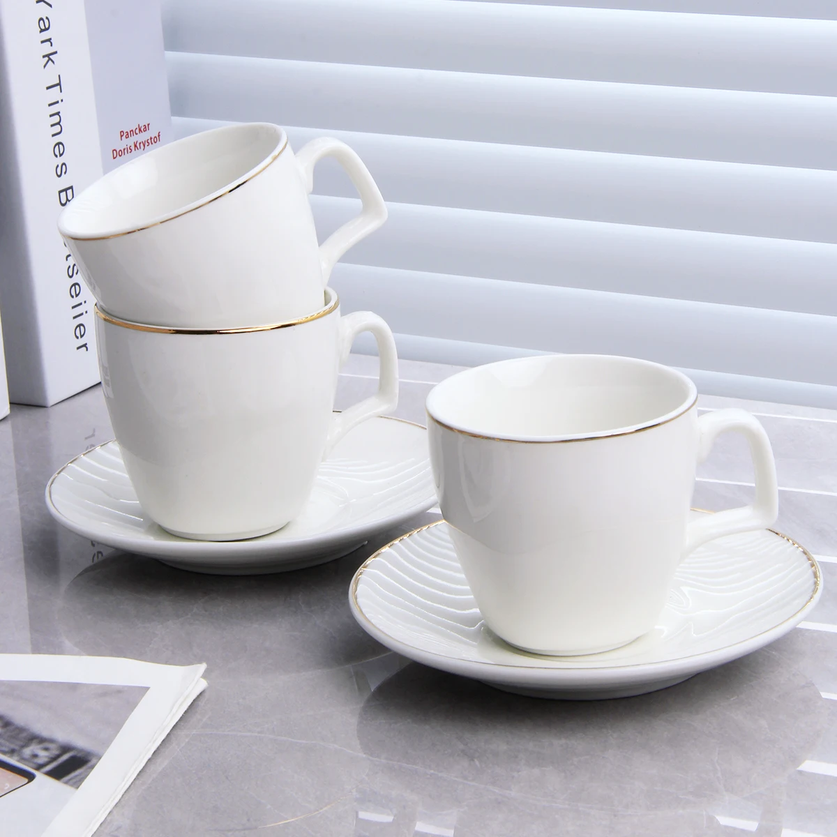 Modern White Hotel Ceramic Teacups Eco Friendly Hotel Espresso Simple Afternoon Tea Coffee Cup Set with Tea Tray