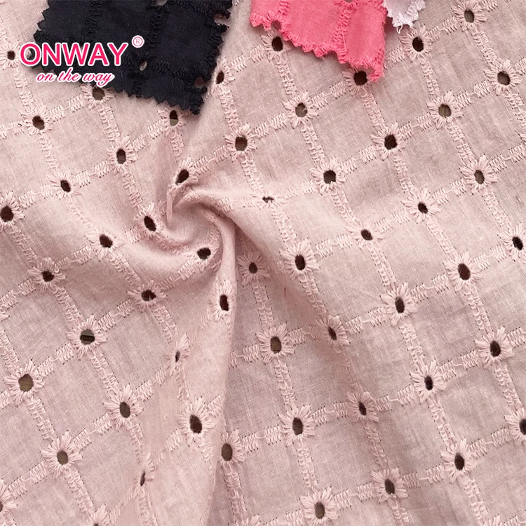 2023 New design Eyelet Fabric 100% Cotton Embroidery voile solid Fabric for Women and Girls Dress