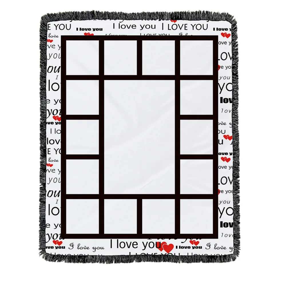 RubySub Flannel I LOVE YOU 15 Panel Sublimation Blanket Blanks Sublimation Panel Blankets with Tassel