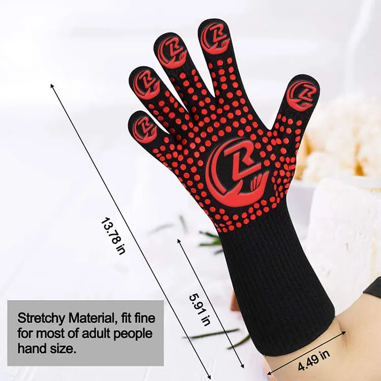 1472 Degree F Heat Resistant Silicone Long Kitchen Non-Slip BBQ Oven Grilling Gloves For Barbecue Cooking Baking