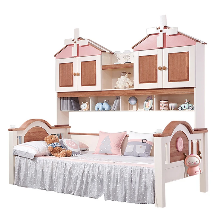 Solid wood wardrobe children bed  Princess prince dream bed with kite and large storage function bed