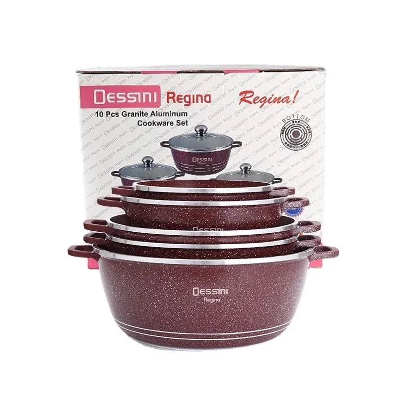 Dessini 10-piece aluminum pot soup pot medical stone non stick cookware set with granite coating