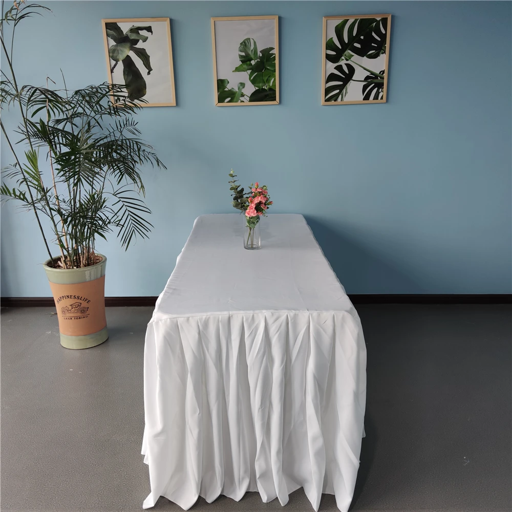 wholesale 6ft rectangular ruffled wedding banquet table skirt factory