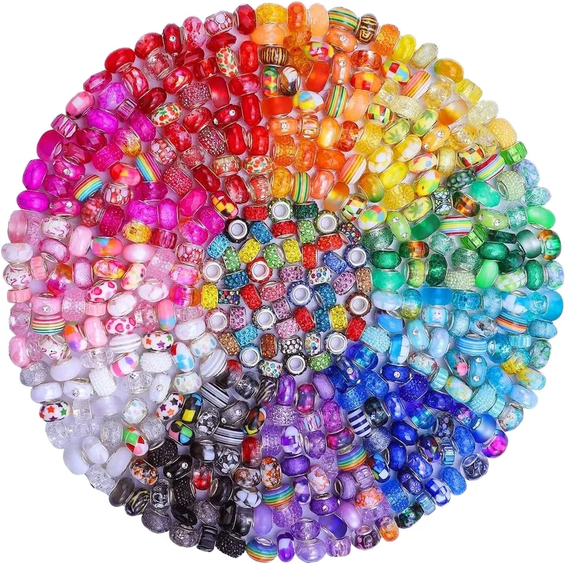 News Colorful Jewelry Making DIY Charms Glass Bracelet Gift 14mm Round Large Hole Loose Spacer Bead