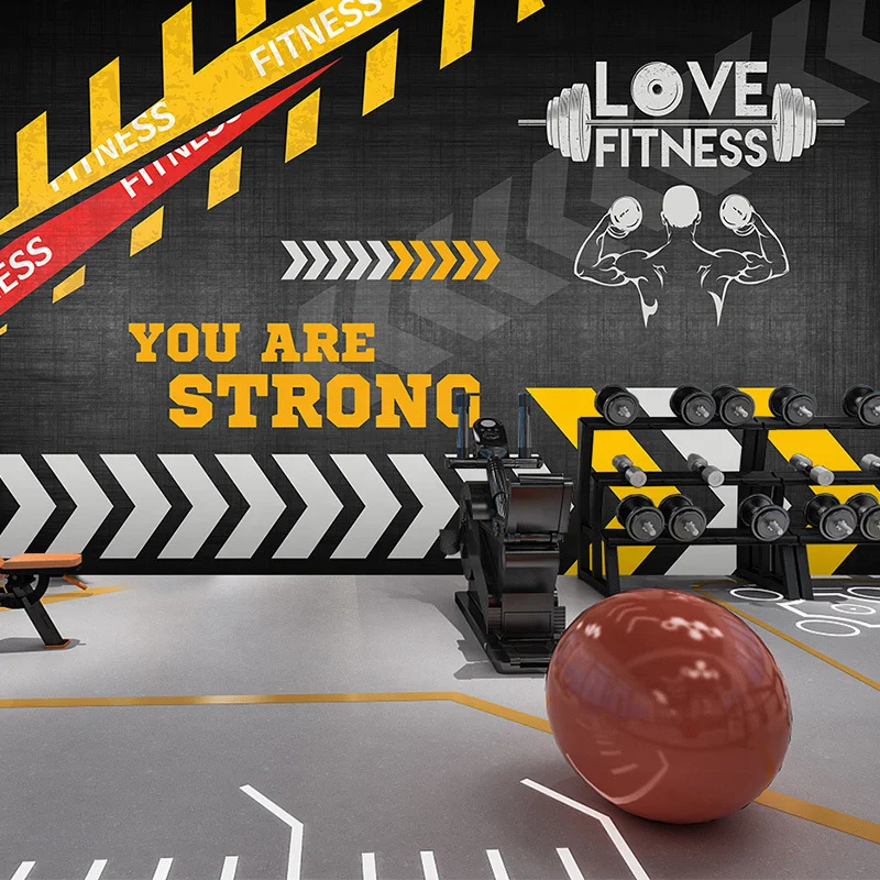 3d sports gym self-adhesive wallpaper fitness mural peel and stick