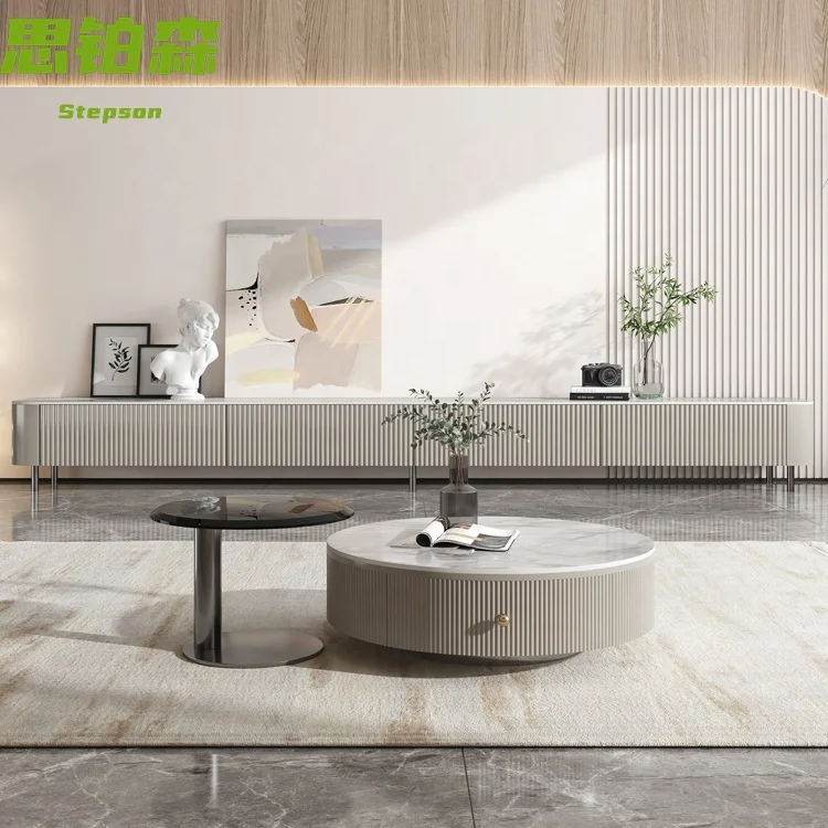 Wholesale Italian Luxurious Slate Coffee Table Living Room Tea Table And TV Stand Cabinet Set