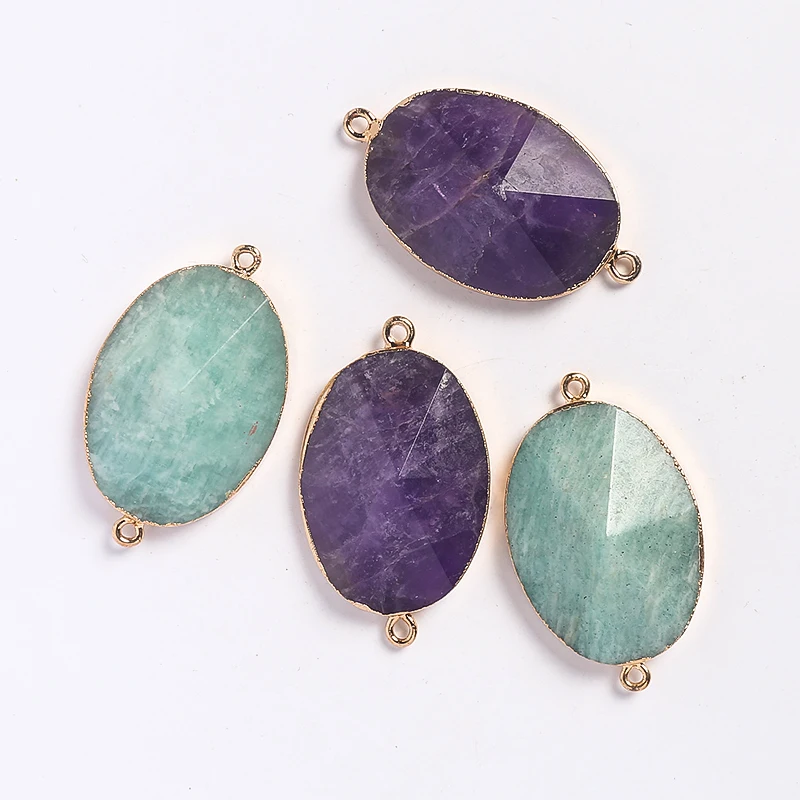 Hot Sale Amazonite Slice Gemstone Gold Pendant  Agate Crystals Amethyst Necklace DIY Jewelry Accessories