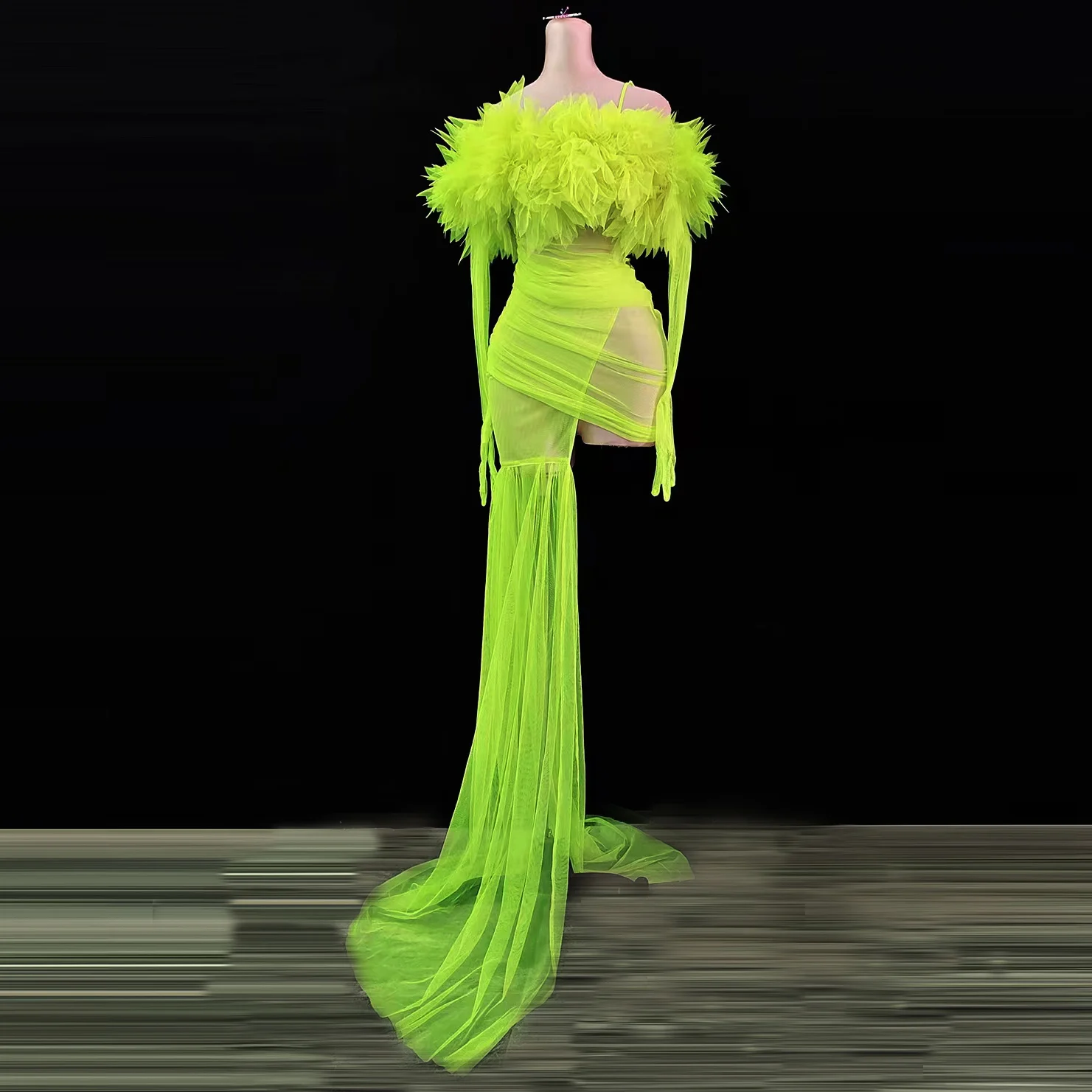 NOVANCE Y2455 Ladies Fashion Sexy Yellow Tulle Detachable Tail Slip Dress Even Dress Transparent Glamourous Dress For Party