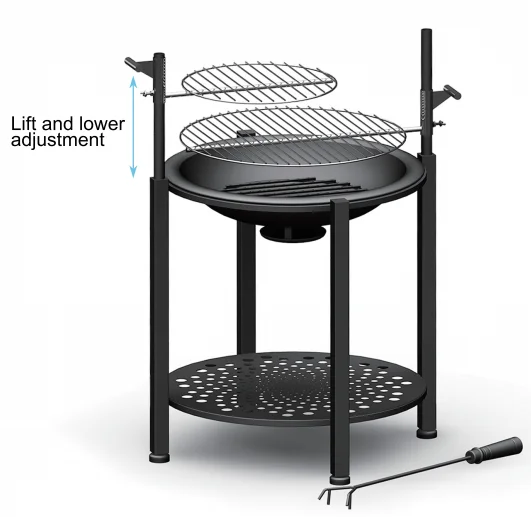 2021 Multi Functional  Wood Burning BBQ Warming Metal Fire Pit With Two Adjustable Cooking Grills