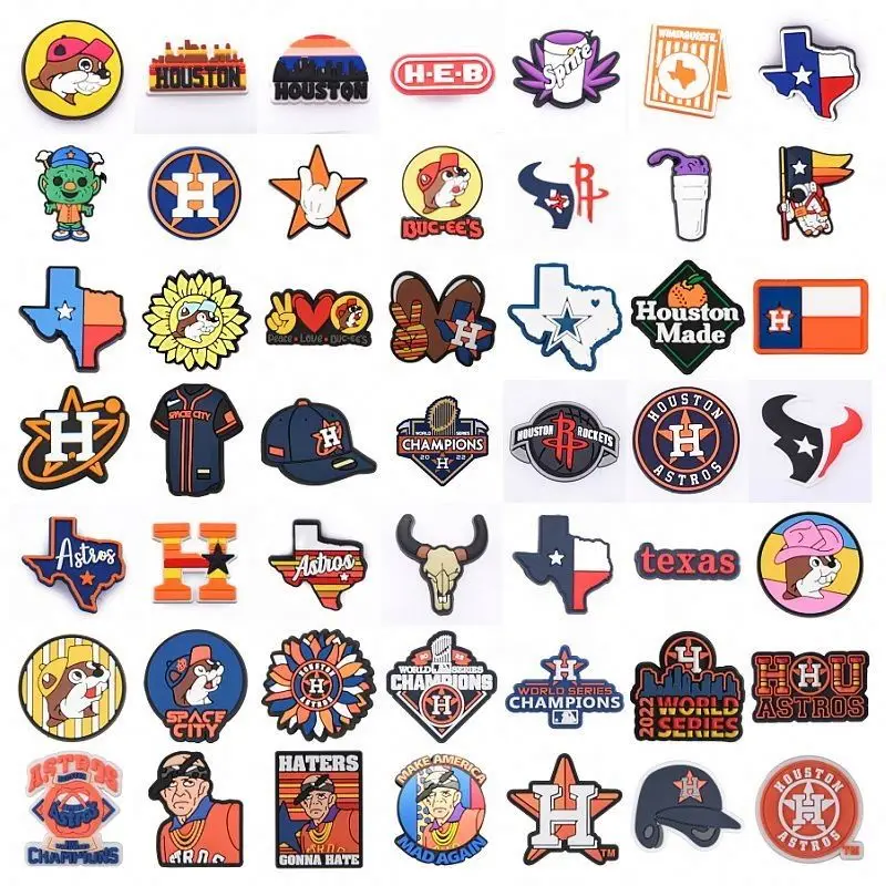 High quality football team clog charm for new design helmet sports shoe charm for decoration soft pvc Houston shoe charms