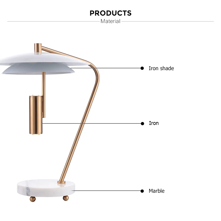 Modern Home Bed Side Iron & Marble Table Led Reading Lamp For Bedroom
