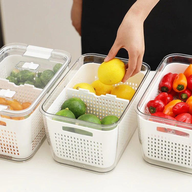 
Hot Selling Plastic Two Liers Fruit Vegetable Storage Basket Kitchen Washing Bowl Drain Storage Basket Water Filter Basket 