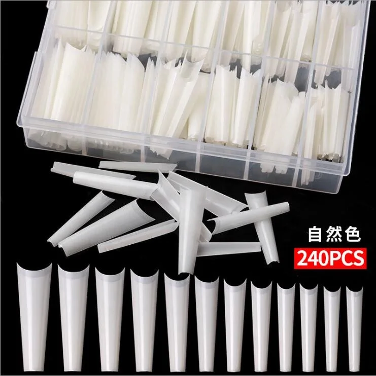  240Pcs Extra Long C Curve Nail Tips Clear UV Gel Salon Ballerina XL XXL Coffin Art