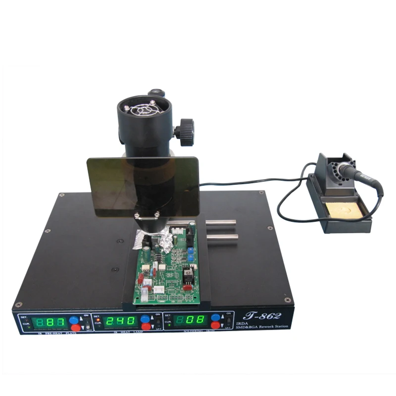 SMD T-862  infrared 3 in 1 BGA rework station with electric iron phone laptop components desoldering and welding machine