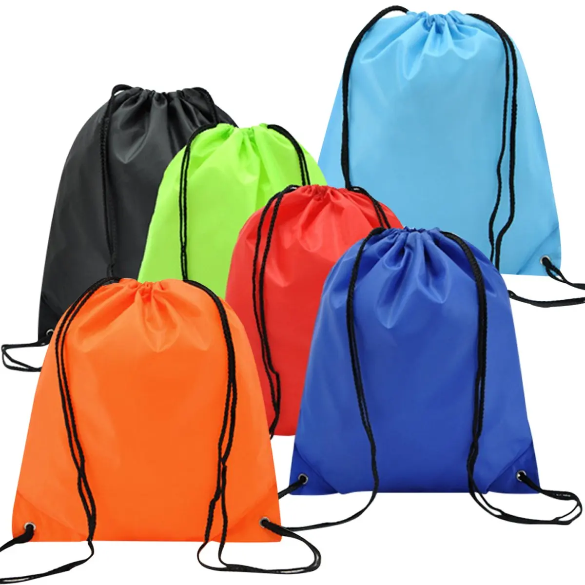 Blank 210D Gym Drawstring Bags Polyester Durable Nylon Plain Dry Gym Bag White Black Pink Sports Drawstring Backpack
