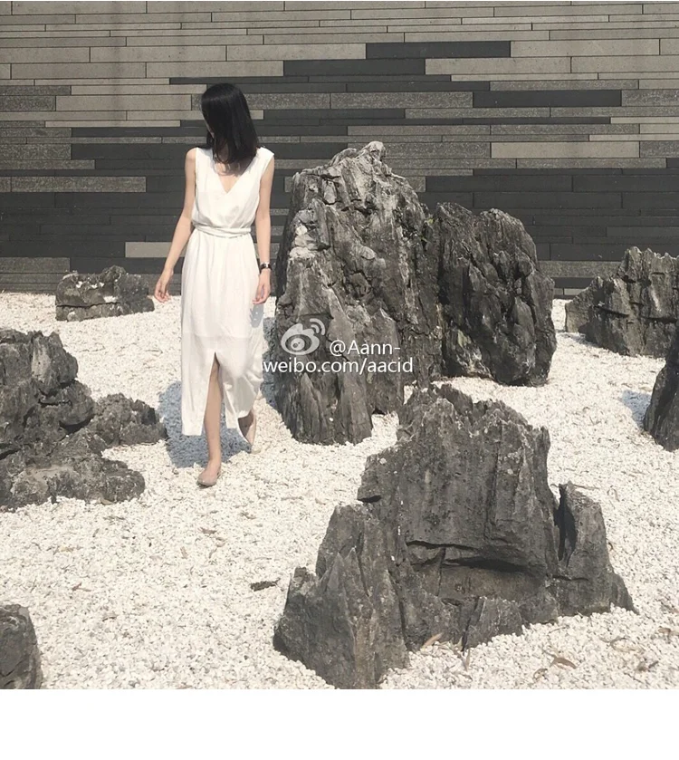 Korea clothing 2021 Ivory White v-Neck Dresses Backless Dress Sexy Summer Sleeveless Vest maxidress