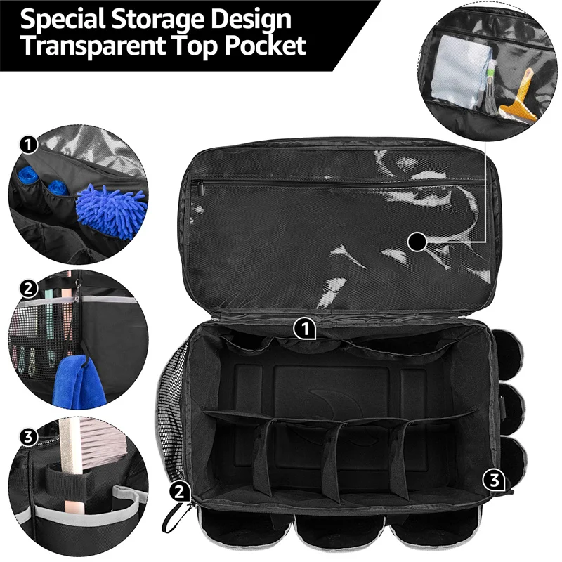 Waterproof Cleaning Caddy with EVA Hard Bottom Car Detailing Tools Tote Bag Wearable Cleaning Caddy Storage Bags