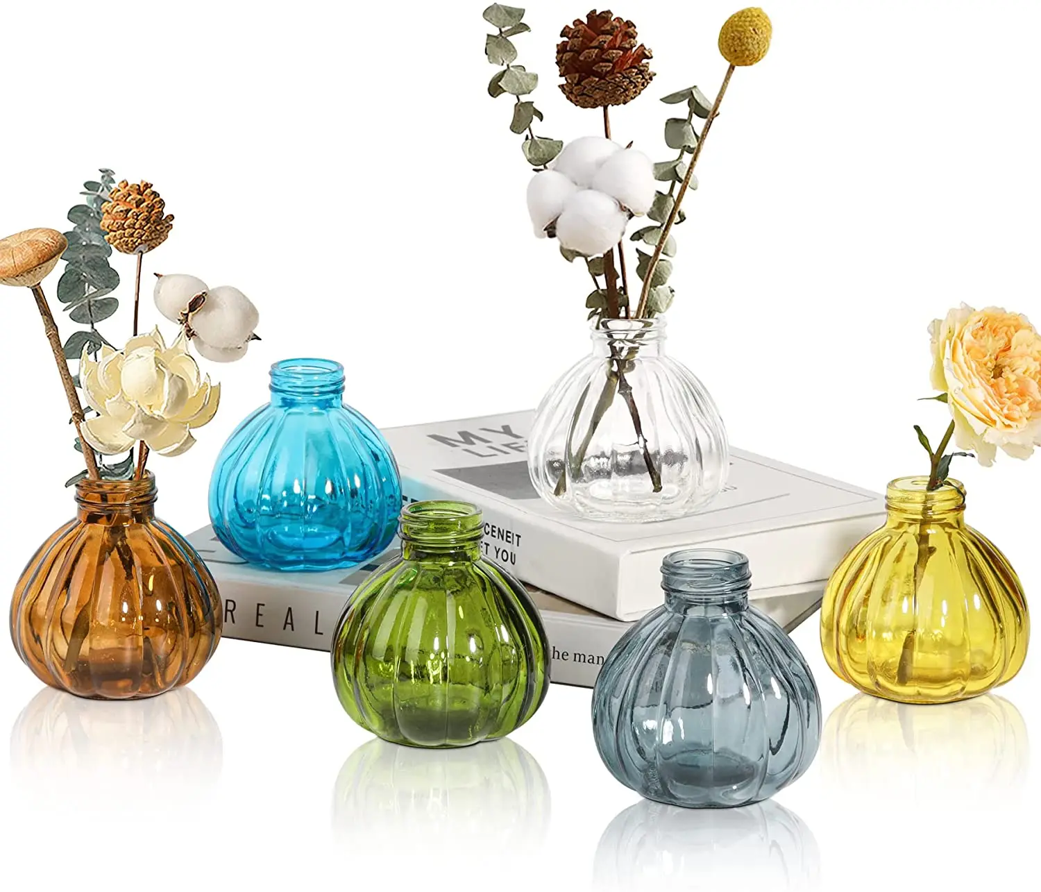 Set of 6 pumpkin shape Small Glass Vase Bud Vases in Bulk for Floral Arrangements Events